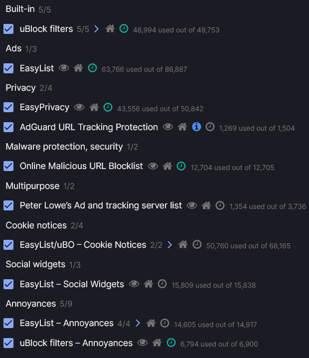 UblockOriginFilterLists